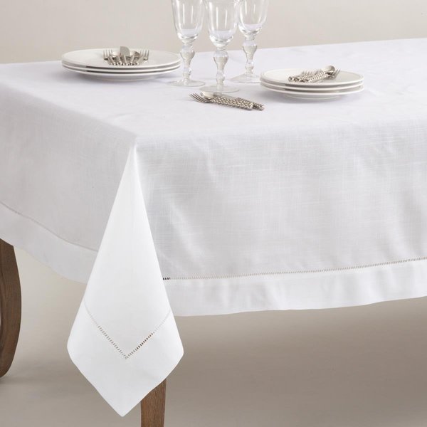 Saro Lifestyle SARO  70 x 160 in. Rectangle Classic Hemstitch Border Tablecloth  White 6300.W70160B